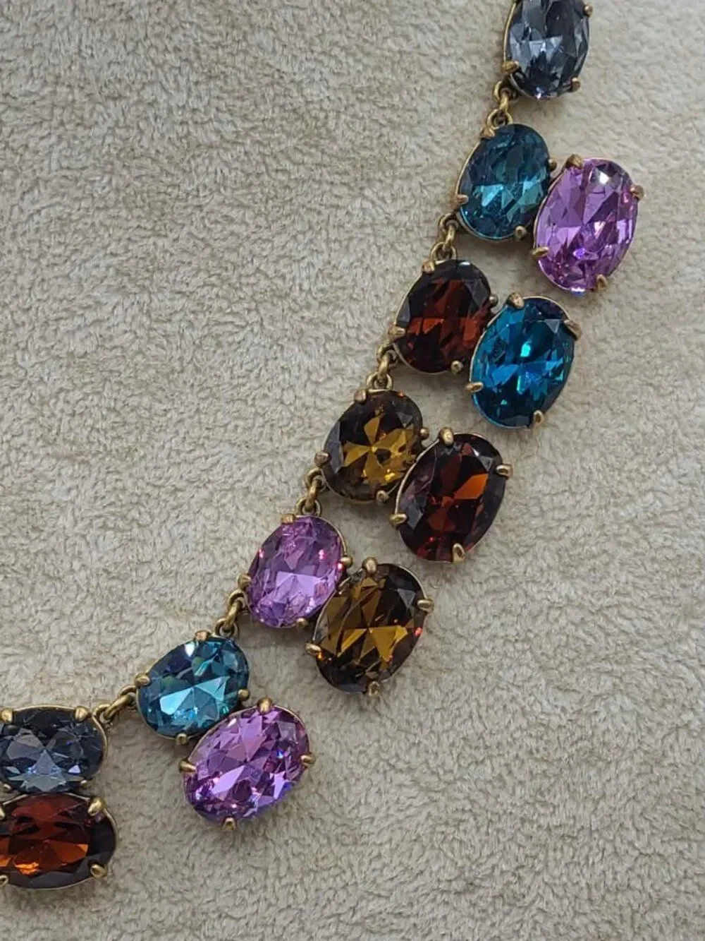 J Crew Multi Color Crystal Gold Tone Statement Necklace